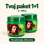 Tvoj paket 1+1: dva pakovanja Vogue treatment maske po 500 g. Dva pakovanja, jedna cena.